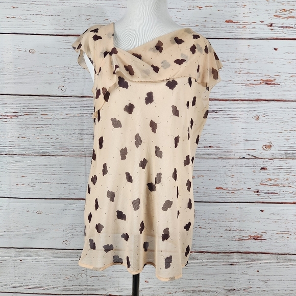 CAbi Playfall Me Sheer Ginkgo Leaf Print Flutter Sleeve Top (M) - Picture 2 of 5